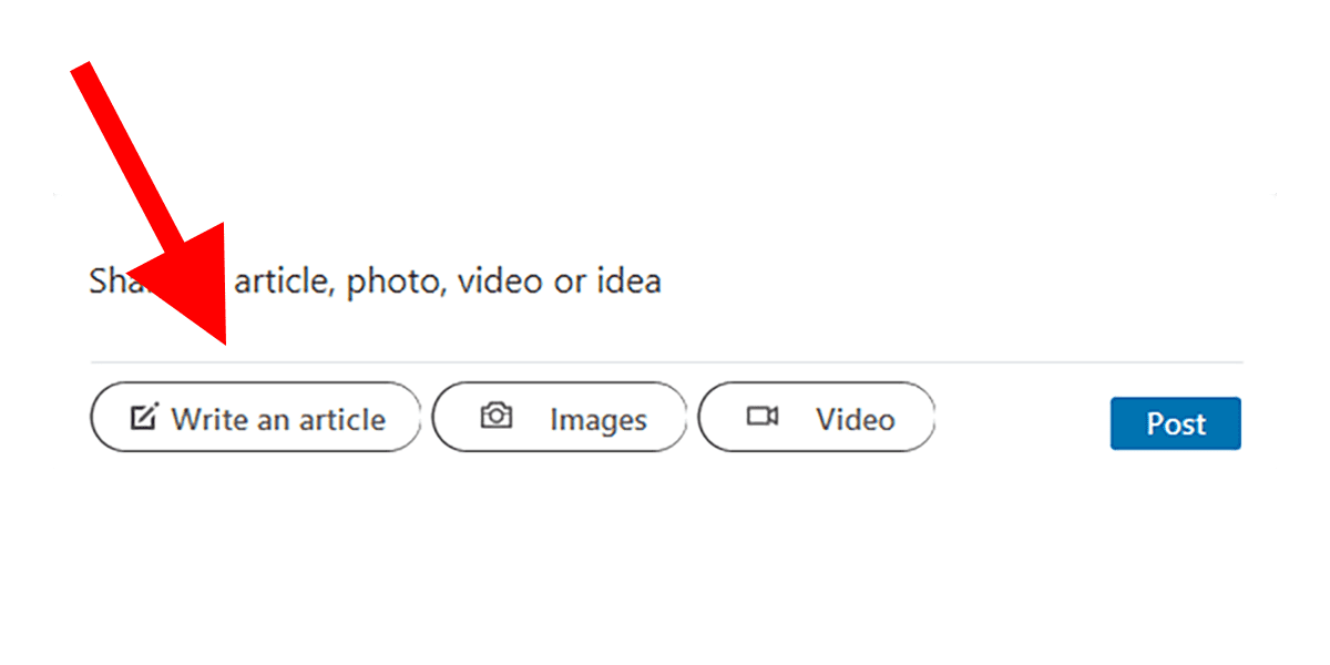 Look for the "Write an article" button on the LinkedIn publishing box.